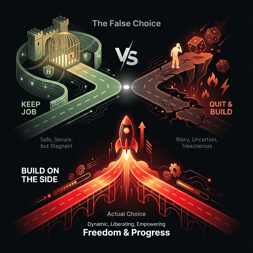 The False Choice: Keep Job vs Quit & Build. The Actual Choice: Build on the Side