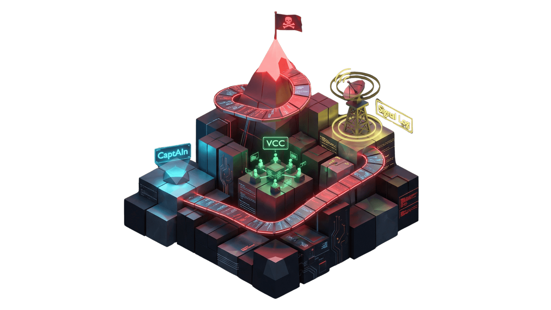 The 365-day vibe coding journey visualized as a winding path up a digital mountain