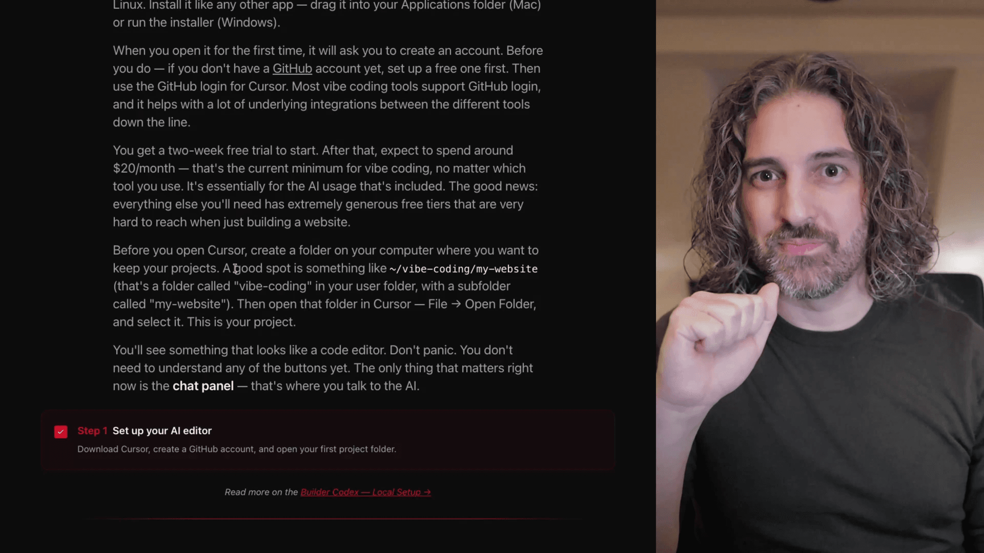 The AI setting up a Next.js project in Cursor — installing dependencies and scaffolding files automatically.