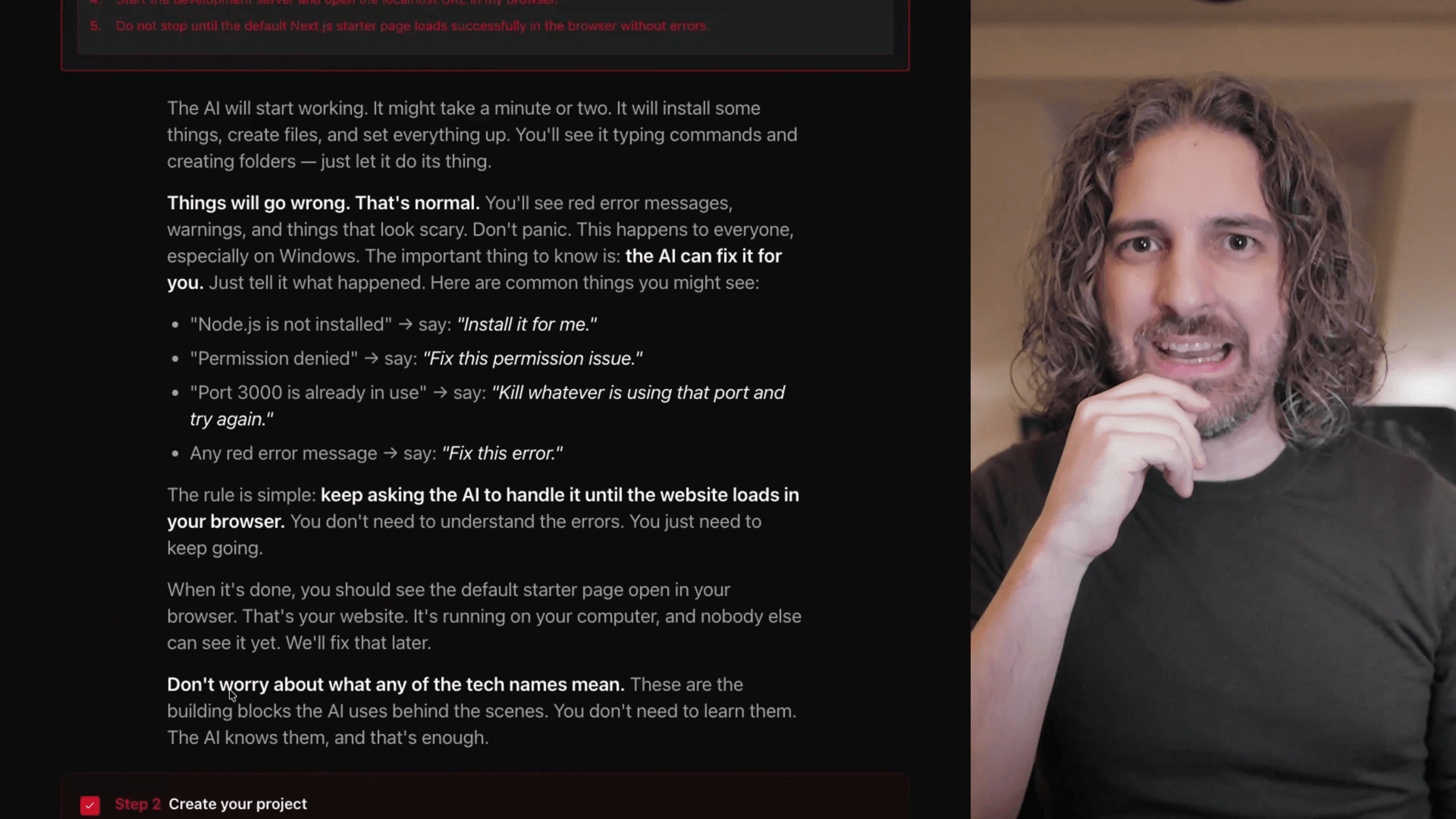 A website taking shape in real time as the AI builds sections from a conversation — hero, products, about, contact form.