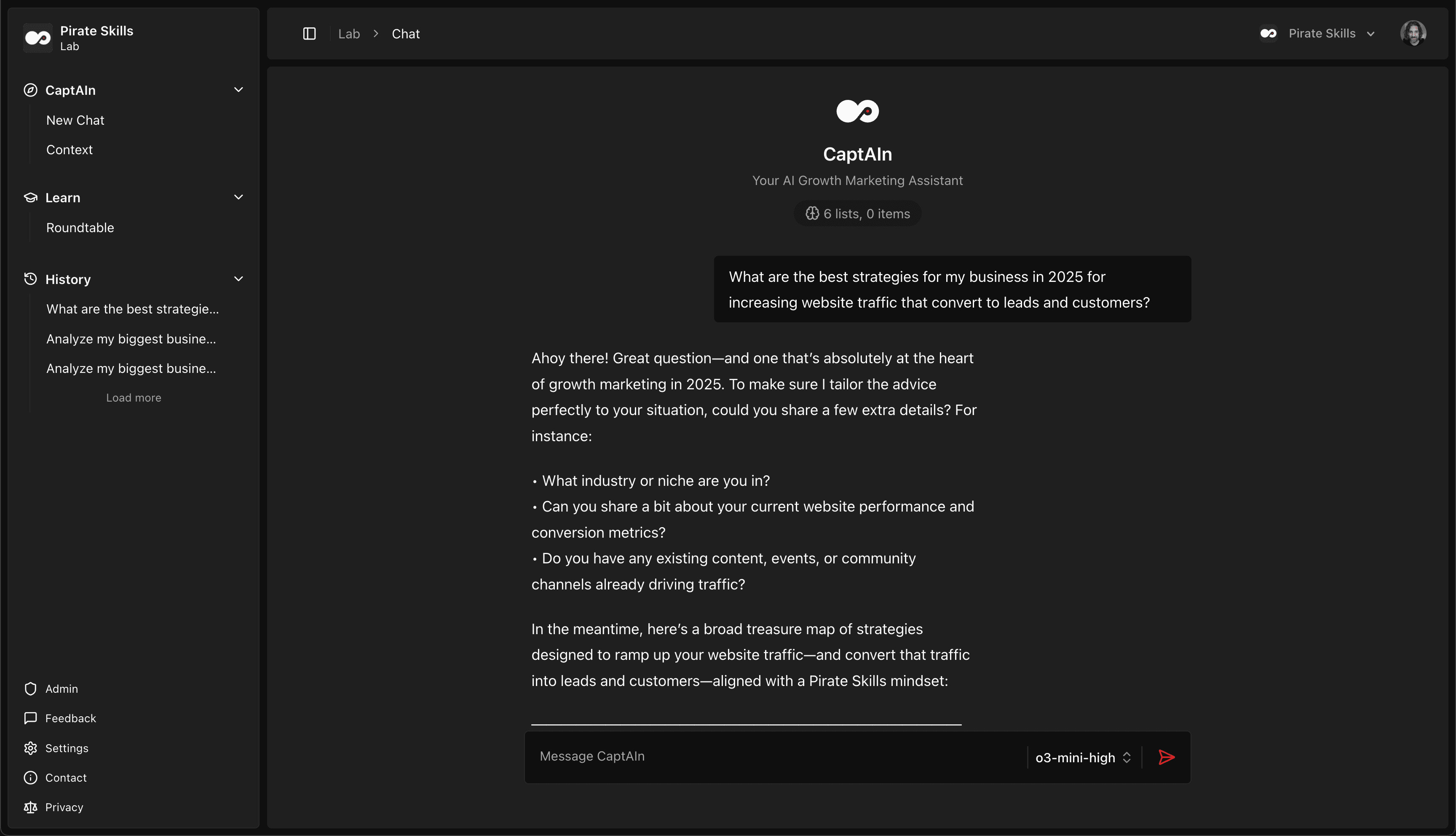 CaptAIn Chat Interface