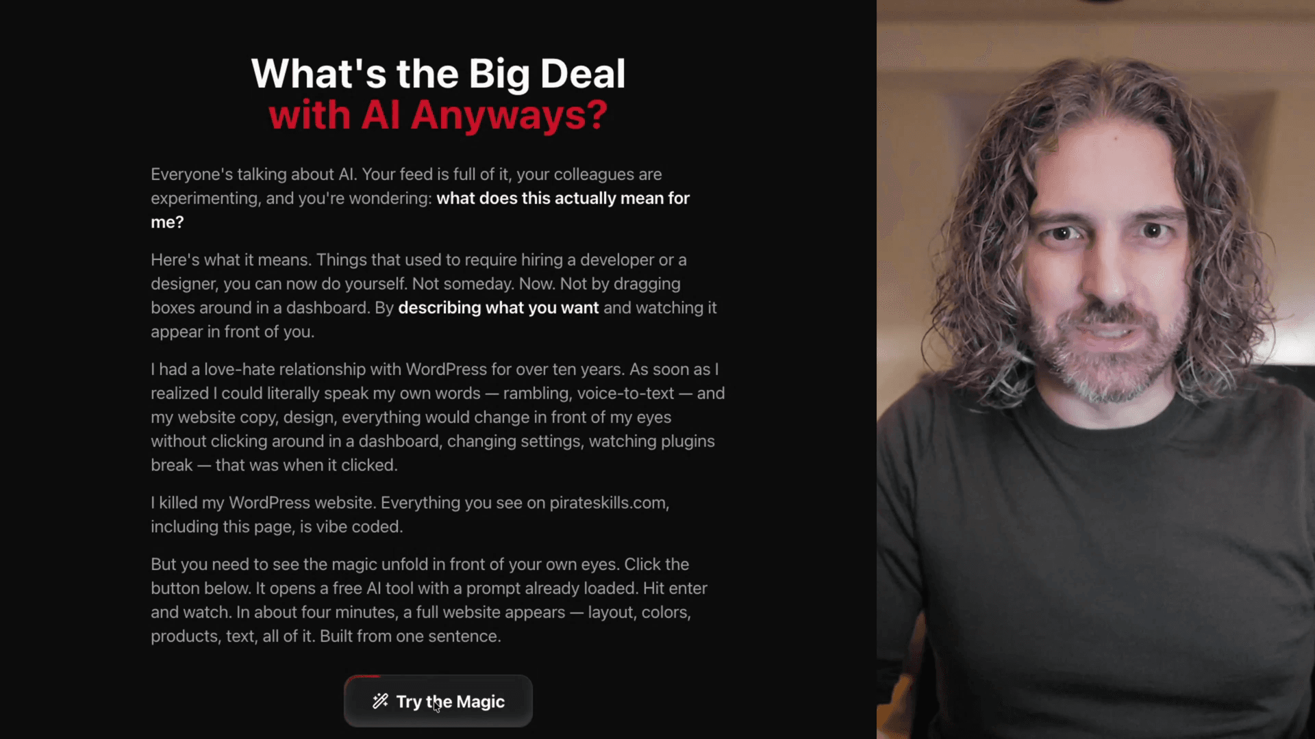 v0 generating a full pirate wizard shop website from a single prompt — layout, products, and design appearing in real time.